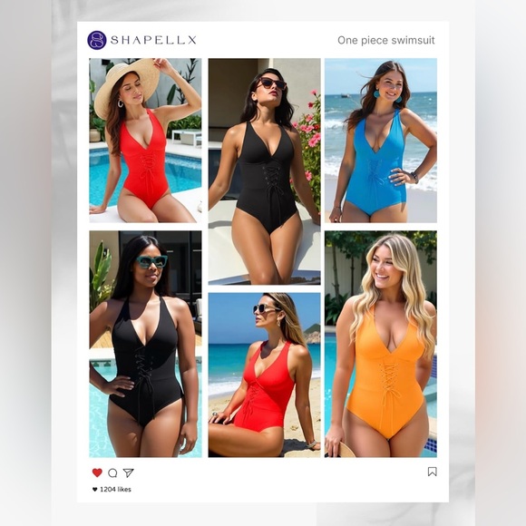 SHAPELLX Women's Slimming Swimwear Push Up V Neck Tummy Control Swim Suit - Picture 4 of 10